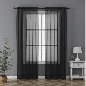 Modern Black Solid Sheer Classic sheer Curtains Full-Length Accents